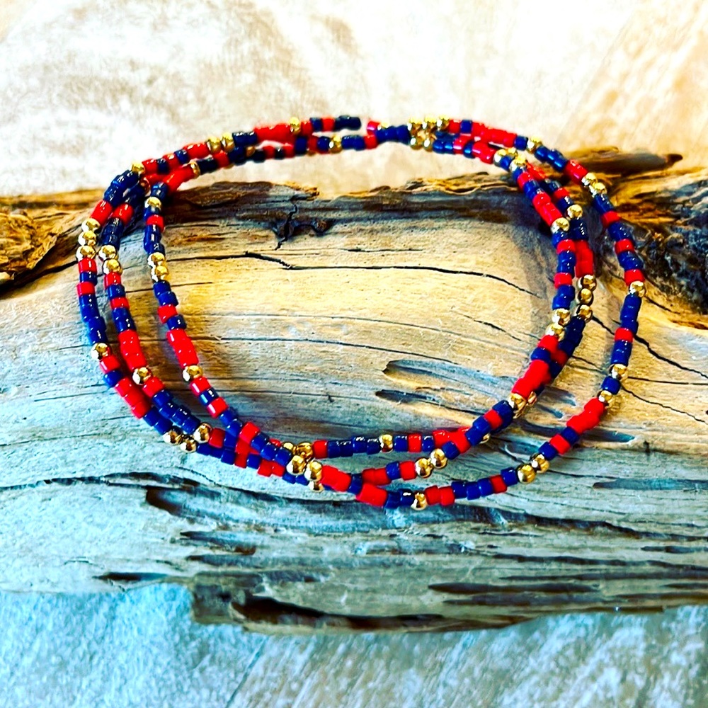 Ole Miss stack! 3 miyuki delicas seed bead bracelets with 2mm gold filled beads